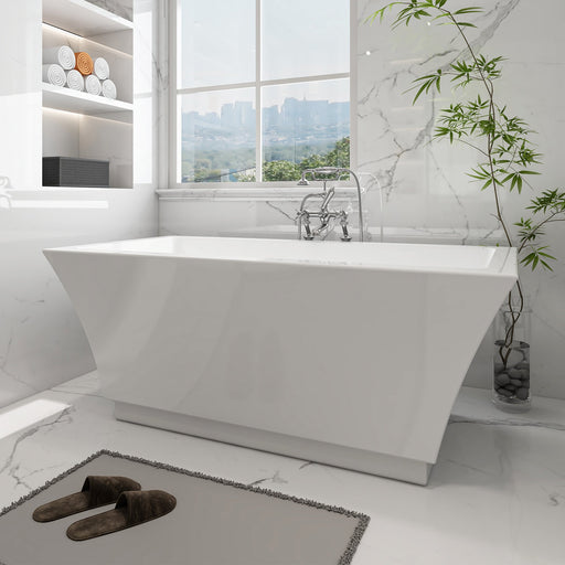 59" x 30" Modern Freestanding Acrylic Soaking Bathtub Glossy White Compact Soaker Tub Slotted Overflow VA6817-S - HomeBeyond