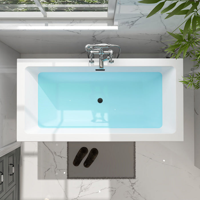 59" x 30" Modern Freestanding Acrylic Soaking Bathtub Glossy White Compact Soaker Tub Slotted Overflow VA6817-S - HomeBeyond