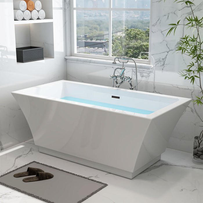 59" x 30" Modern Freestanding Acrylic Soaking Bathtub Glossy White Compact Soaker Tub Slotted Overflow VA6817-S - HomeBeyond