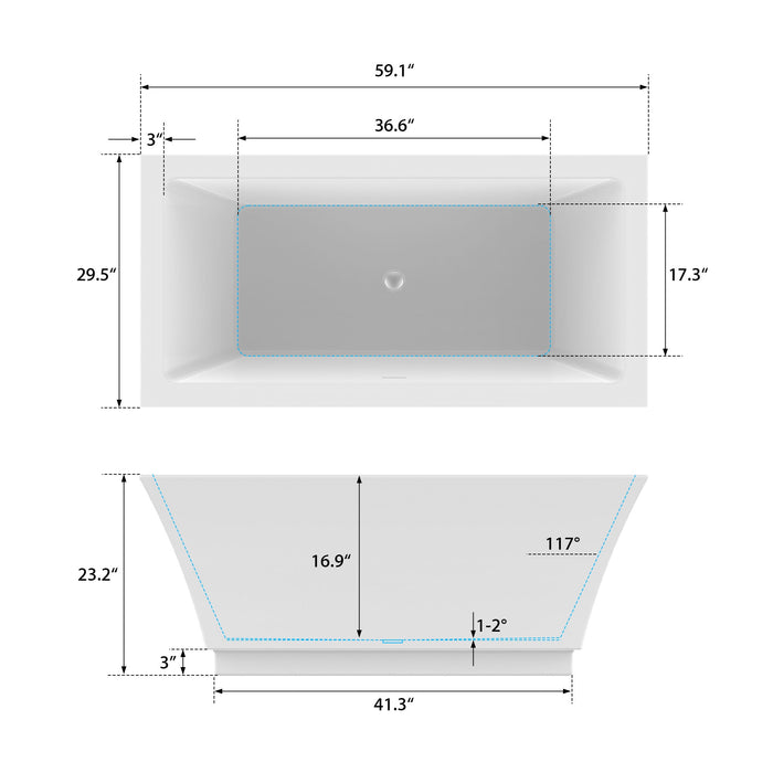 59" x 30" Modern Freestanding Acrylic Soaking Bathtub Glossy White Compact Soaker Tub Slotted Overflow VA6817-S - HomeBeyond