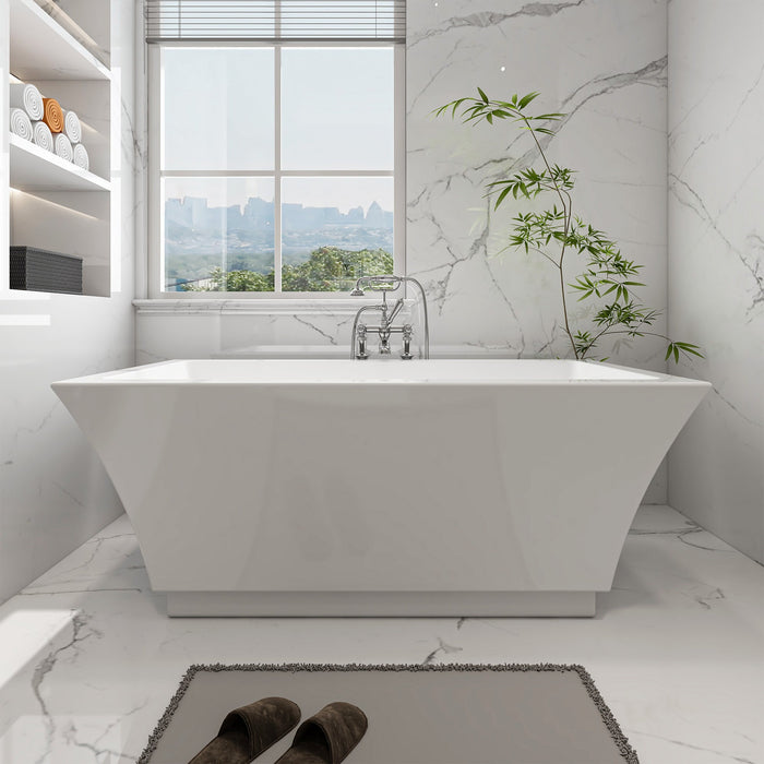 59" x 30" Modern Freestanding Acrylic Soaking Bathtub Glossy White Compact Soaker Tub Slotted Overflow VA6817-S - HomeBeyond