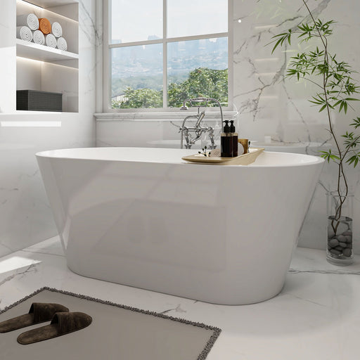 59" x 30" Modern Freestanding Acrylic Soaking Bathtub Non Slip Pure White Compact Soaker Tub Slotted Overflow VA6815-NSW - HomeBeyond