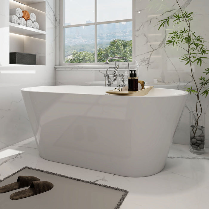 59" x 30" Modern Freestanding Acrylic Soaking Bathtub Non Slip Pure White Compact Soaker Tub Slotted Overflow VA6815-NSW - HomeBeyond