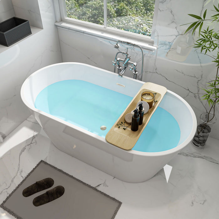 59" x 30" Modern Freestanding Acrylic Soaking Bathtub Non Slip Pure White Compact Soaker Tub Slotted Overflow VA6815-NSW - HomeBeyond