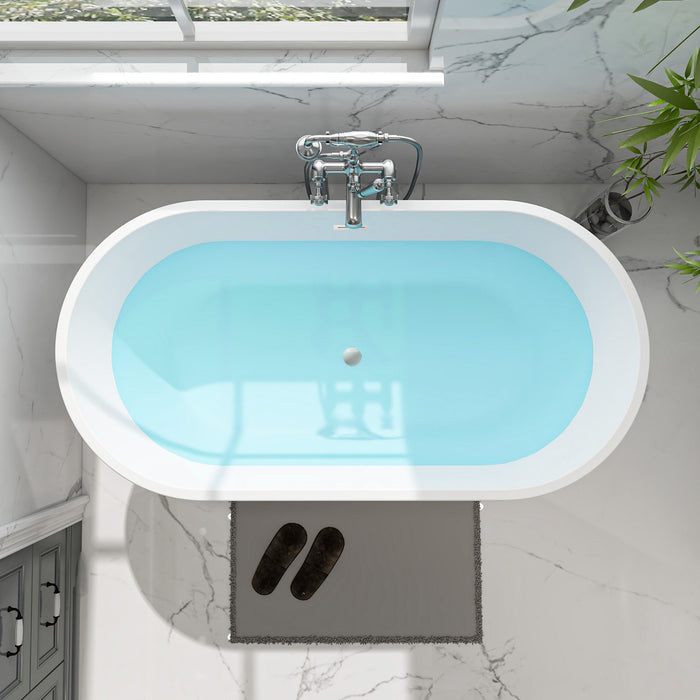 59" x 30" Modern Freestanding Acrylic Soaking Bathtub Non Slip Pure White Compact Soaker Tub Slotted Overflow VA6815-NSW - HomeBeyond