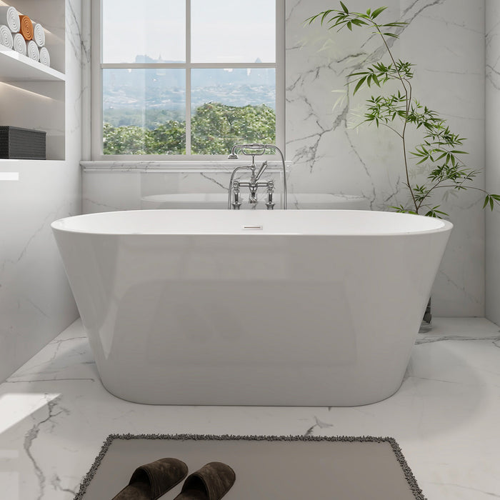 59" x 30" Modern Freestanding Acrylic Soaking Bathtub Non Slip Pure White Compact Soaker Tub Slotted Overflow VA6815-NSW - HomeBeyond