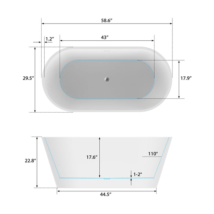 59" x 30" Modern Freestanding Acrylic Soaking Bathtub Non Slip Pure White Compact Soaker Tub Slotted Overflow VA6815-NSW - HomeBeyond