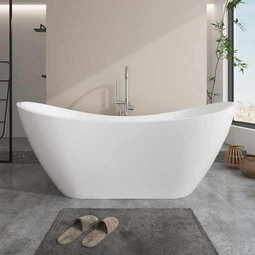 59" x 30" Modern Freestanding Acrylic Soaking Bathtub White Double Slipper Tub VA6517-S - HomeBeyond