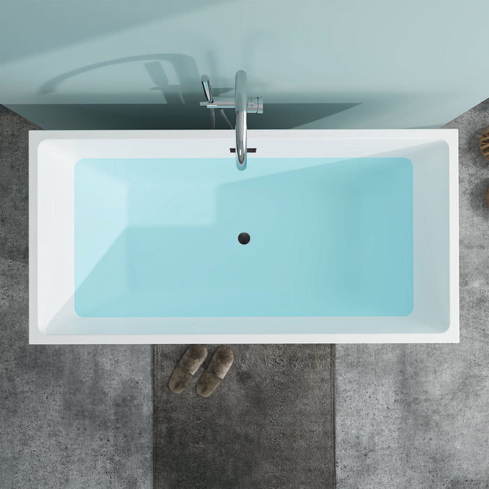 59" x 30" Modern Oval Freestanding Acrylic Soaking Bathtub White Soaker Tub Slotted Overflow VA6821-S - HomeBeyond