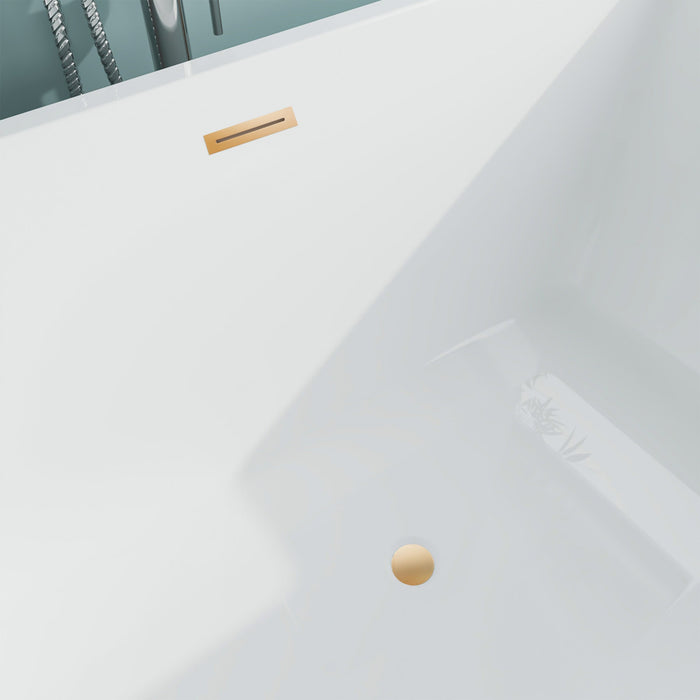 59" x 30" Modern Oval Freestanding Acrylic Soaking Bathtub White Soaker Tub Slotted Overflow VA6821-S - HomeBeyond