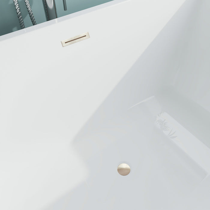 59" x 30" Modern Oval Freestanding Acrylic Soaking Bathtub White Soaker Tub Slotted Overflow VA6821-S - HomeBeyond
