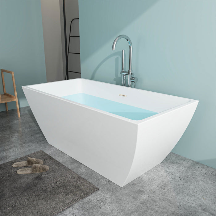 59" x 30" Modern Oval Freestanding Acrylic Soaking Bathtub White Soaker Tub Slotted Overflow VA6821-S - HomeBeyond