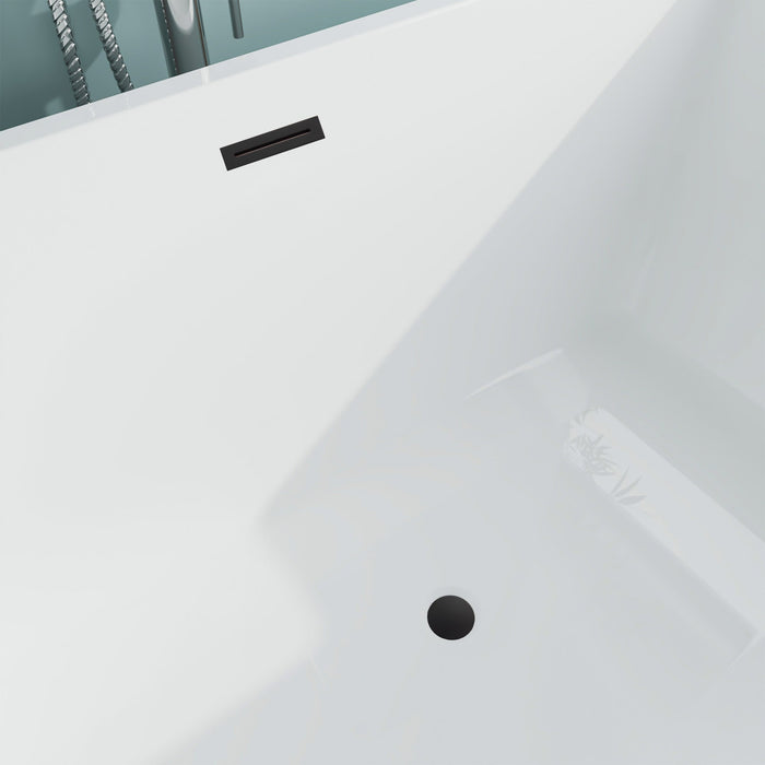 59" x 30" Modern Oval Freestanding Acrylic Soaking Bathtub White Soaker Tub Slotted Overflow VA6821-S - HomeBeyond