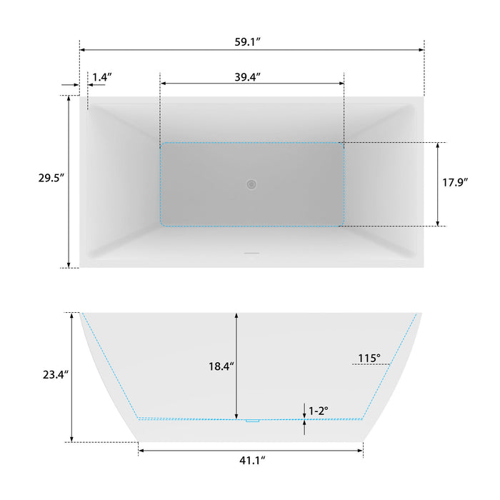 59" x 30" Modern Oval Freestanding Acrylic Soaking Bathtub White Soaker Tub Slotted Overflow VA6821-S - HomeBeyond
