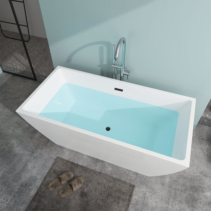 59" x 30" Modern Oval Freestanding Acrylic Soaking Bathtub White Soaker Tub Slotted Overflow VA6821-S - HomeBeyond