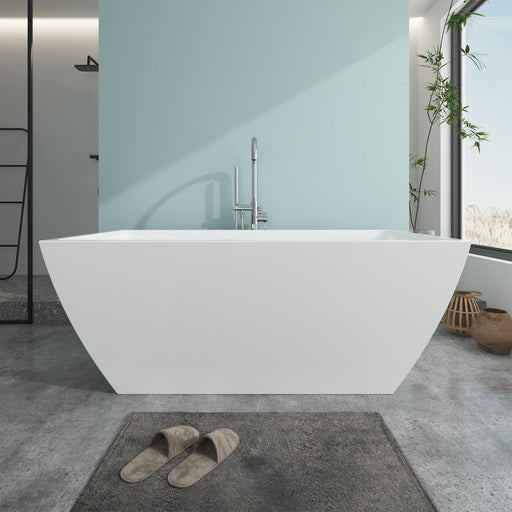 59" x 30" Modern Oval Freestanding Acrylic Soaking Bathtub White Soaker Tub Slotted Overflow VA6821-S - HomeBeyond