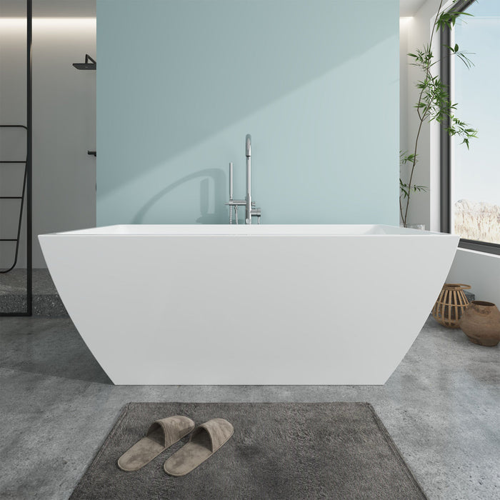 59" x 30" Modern Oval Freestanding Acrylic Soaking Bathtub White Soaker Tub Slotted Overflow VA6821-S - HomeBeyond