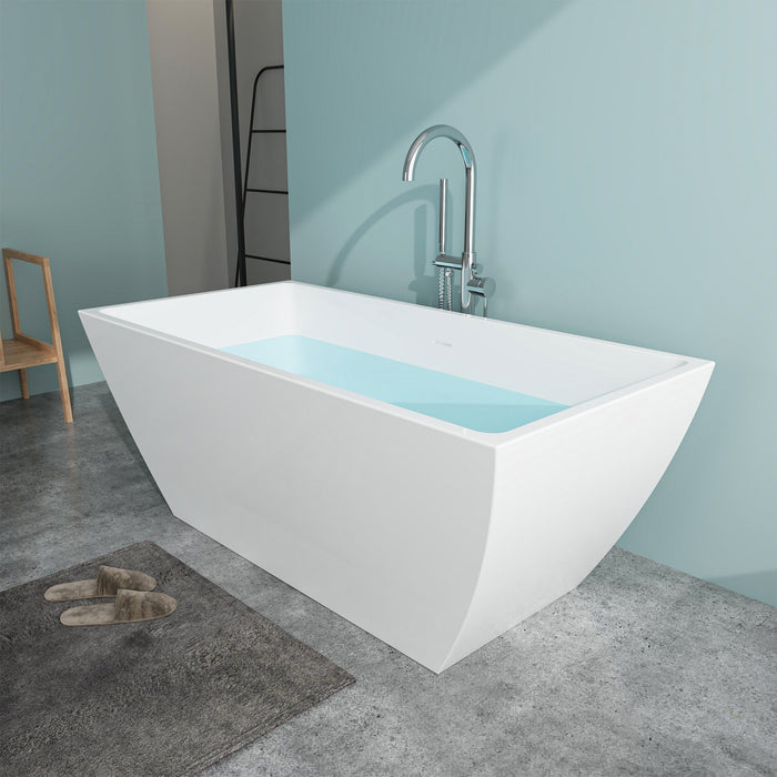 59" x 30" Modern Oval Freestanding Acrylic Soaking Bathtub White Soaker Tub Slotted Overflow VA6821-S - HomeBeyond
