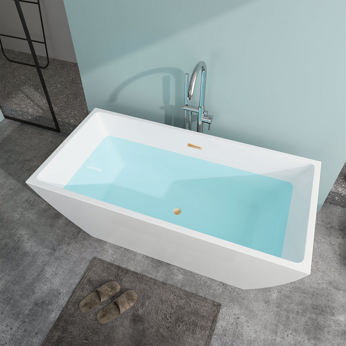 59" x 30" Modern Oval Freestanding Acrylic Soaking Bathtub White Soaker Tub Slotted Overflow VA6821-S - HomeBeyond