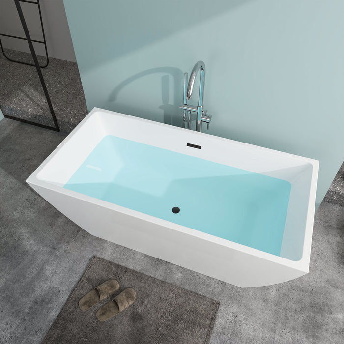 59" x 30" Modern Oval Freestanding Acrylic Soaking Bathtub White Soaker Tub Slotted Overflow VA6821-S - HomeBeyond