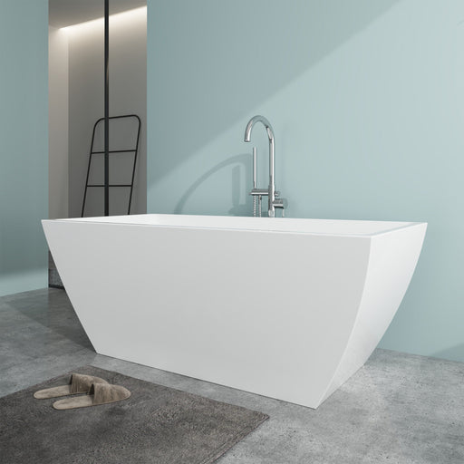 59" x 30" Modern Oval Freestanding Acrylic Soaking Bathtub White Soaker Tub Slotted Overflow VA6821-S - HomeBeyond
