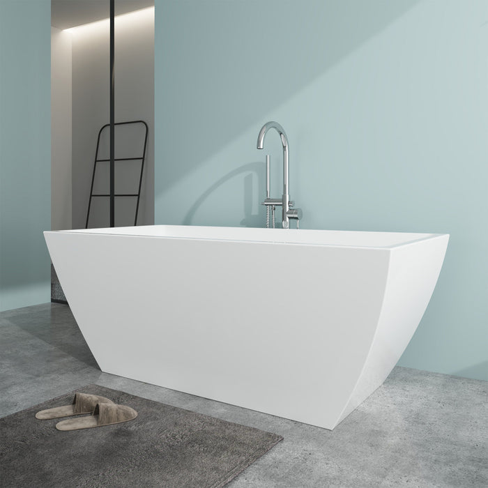 59" x 30" Modern Oval Freestanding Acrylic Soaking Bathtub White Soaker Tub Slotted Overflow VA6821-S - HomeBeyond