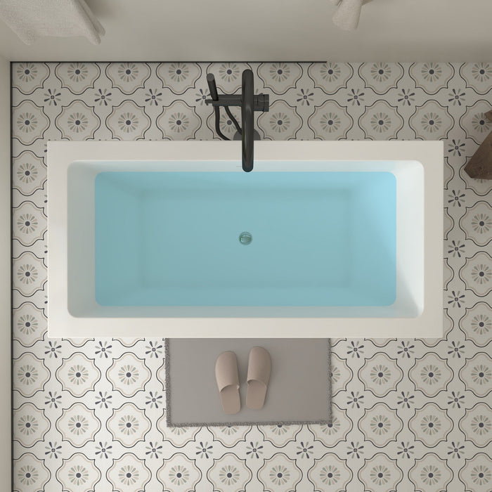 59" x 30" Modern Rectangle Freestanding Acrylic Soaking Bathtub White Soaker Tub Slotted Overflow VA6814-S - HomeBeyond