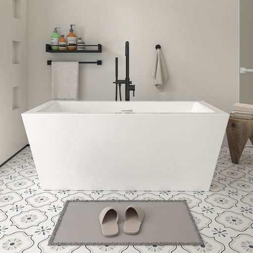 59" x 30" Modern Rectangle Freestanding Acrylic Soaking Bathtub White Soaker Tub Slotted Overflow VA6814-S - HomeBeyond