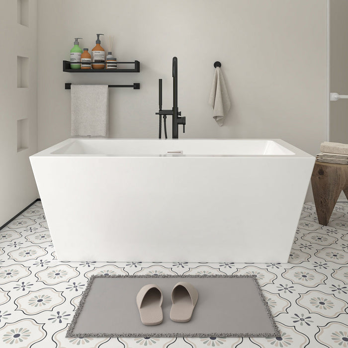 59" x 30" Modern Rectangle Freestanding Acrylic Soaking Bathtub White Soaker Tub Slotted Overflow VA6814-S - HomeBeyond