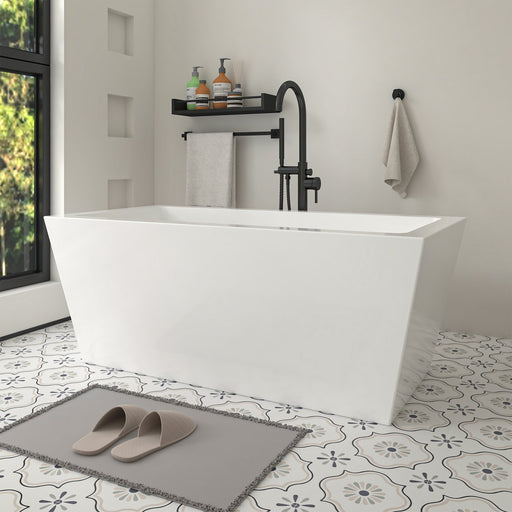 59" x 30" Modern Rectangle Freestanding Acrylic Soaking Bathtub White Soaker Tub Slotted Overflow VA6814-S - HomeBeyond