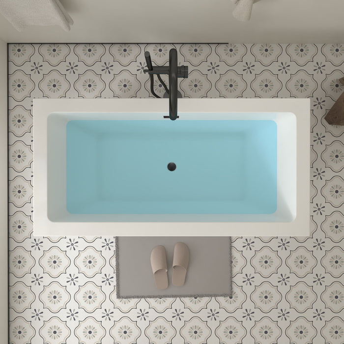 59" x 30" Modern Rectangle Freestanding Acrylic Soaking Bathtub White Soaker Tub Slotted Overflow VA6814-S - HomeBeyond