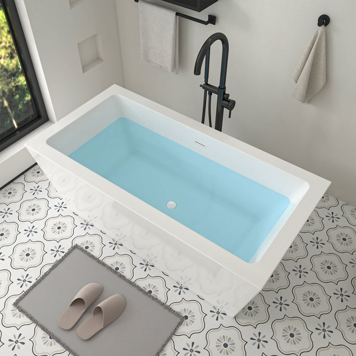 59" x 30" Modern Rectangle Freestanding Acrylic Soaking Bathtub White Soaker Tub Slotted Overflow VA6814-S - HomeBeyond