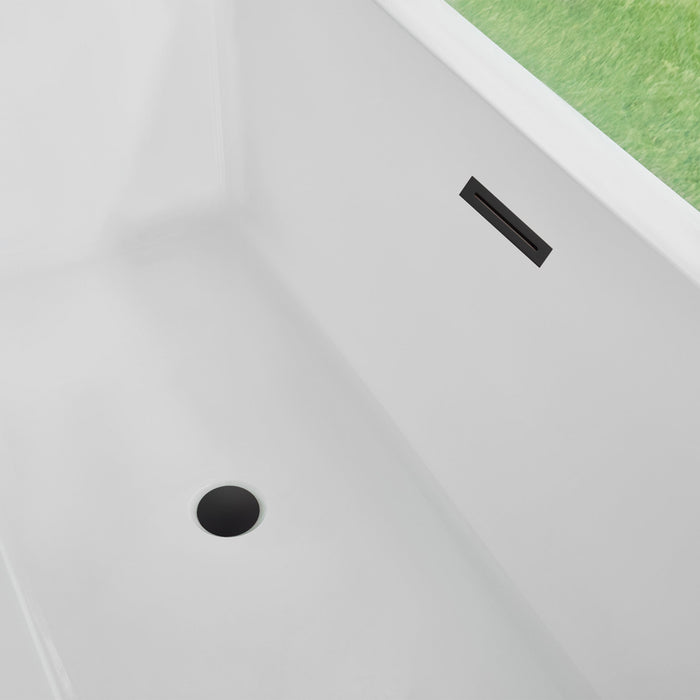 59" x 30" Modern Rectangle Freestanding Acrylic Soaking Bathtub White Soaker Tub Slotted Overflow VA6814-S - HomeBeyond