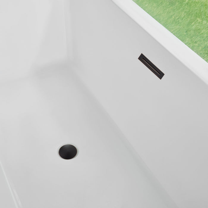 59" x 30" Modern Rectangle Freestanding Acrylic Soaking Bathtub White Soaker Tub Slotted Overflow VA6814-S - HomeBeyond