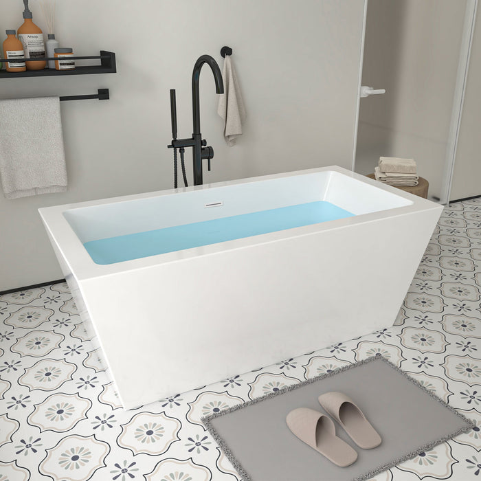 59" x 30" Modern Rectangle Freestanding Acrylic Soaking Bathtub White Soaker Tub Slotted Overflow VA6814-S - HomeBeyond