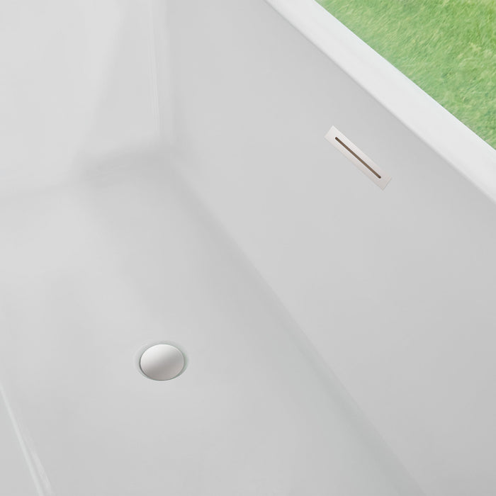 59" x 30" Modern Rectangle Freestanding Acrylic Soaking Bathtub White Soaker Tub Slotted Overflow VA6814-S - HomeBeyond
