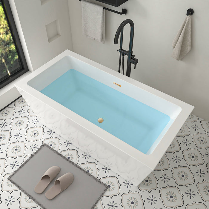 59" x 30" Modern Rectangle Freestanding Acrylic Soaking Bathtub White Soaker Tub Slotted Overflow VA6814-S - HomeBeyond