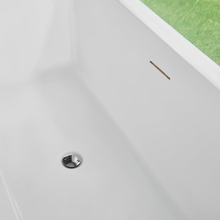 59" x 30" Modern Rectangle Freestanding Acrylic Soaking Bathtub White Soaker Tub Slotted Overflow VA6814-S - HomeBeyond