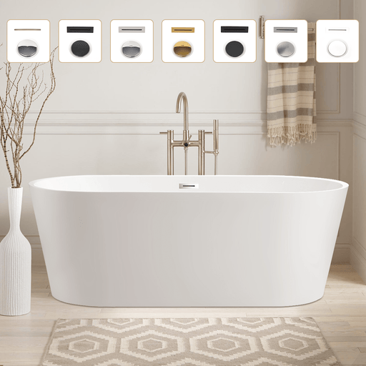 59" x 30" Non-Slip White Acrylic Freestanding Soaking Bathtub - HomeBeyond