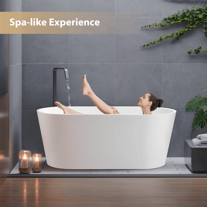 59" x 30" Non-Slip White Acrylic Freestanding Soaking Bathtub - HomeBeyond