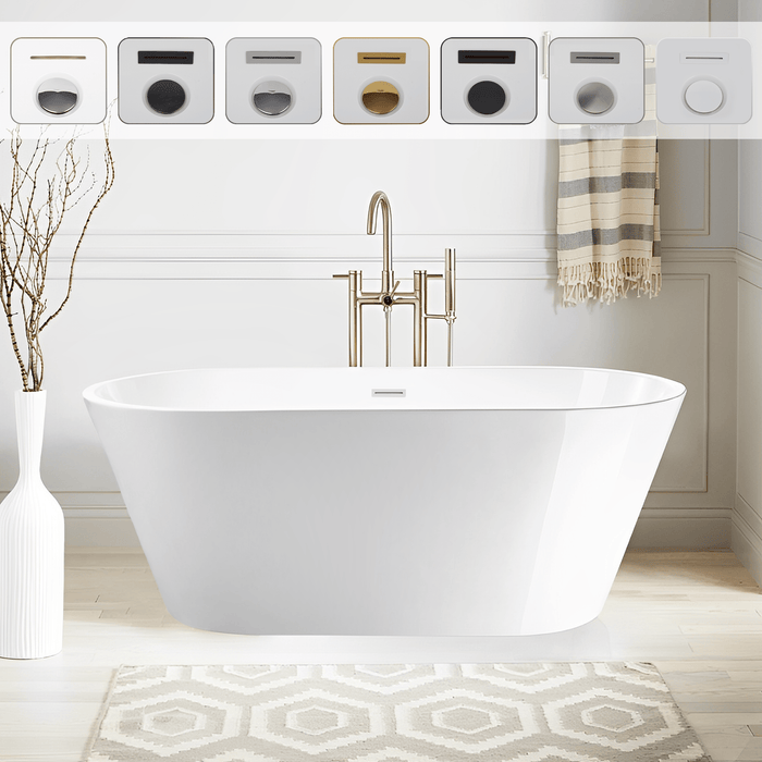 59" x 30" Non-Slip White Acrylic Freestanding Soaking Bathtub - HomeBeyond