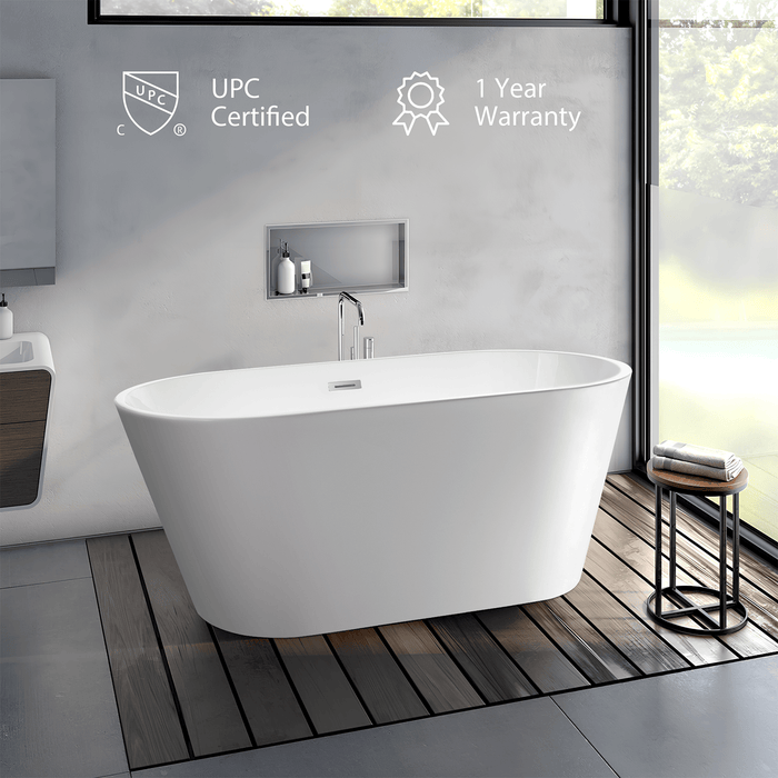 59" x 30" Non-Slip White Acrylic Freestanding Soaking Bathtub - HomeBeyond