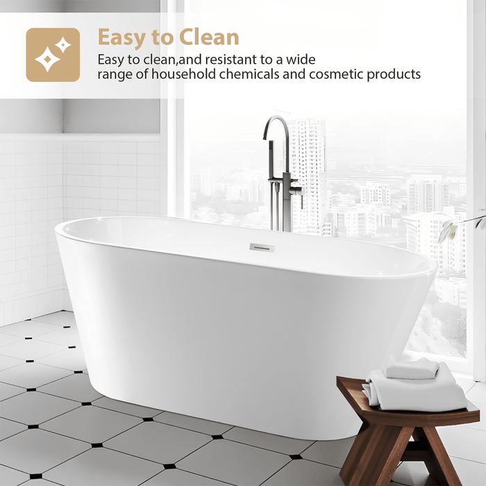 59" x 30" Non-Slip White Acrylic Freestanding Soaking Bathtub - HomeBeyond