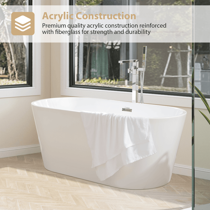 59" x 30" Non-Slip White Acrylic Freestanding Soaking Bathtub - HomeBeyond