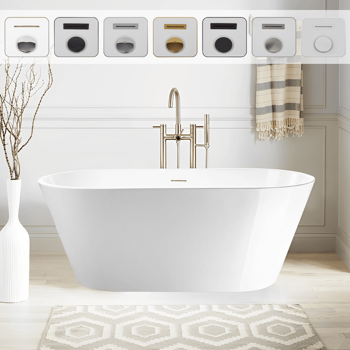 59" x 30" Non-Slip White Acrylic Freestanding Soaking Bathtub - HomeBeyond