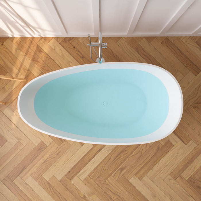 59" x 31" Modern Flatbottom Solid Surface Stone Freestanding Bathtub Glossy White Compact Soaker Tub VA6913-GS - HomeBeyond