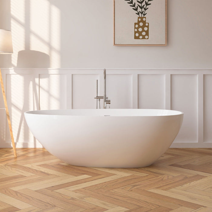 59" x 31" Modern Flatbottom Solid Surface Stone Freestanding Bathtub Glossy White Compact Soaker Tub VA6913-GS - HomeBeyond
