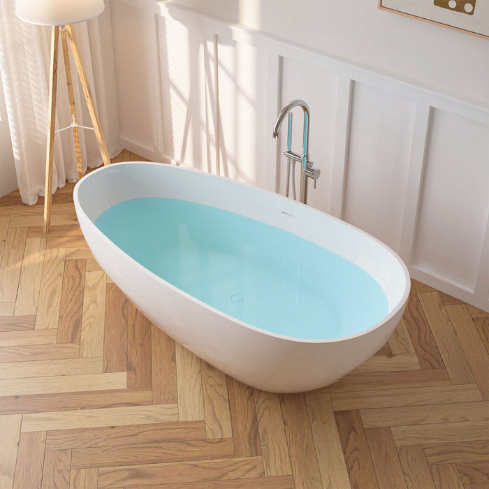 59" x 31" Modern Flatbottom Solid Surface Stone Freestanding Bathtub Glossy White Compact Soaker Tub VA6913-GS - HomeBeyond
