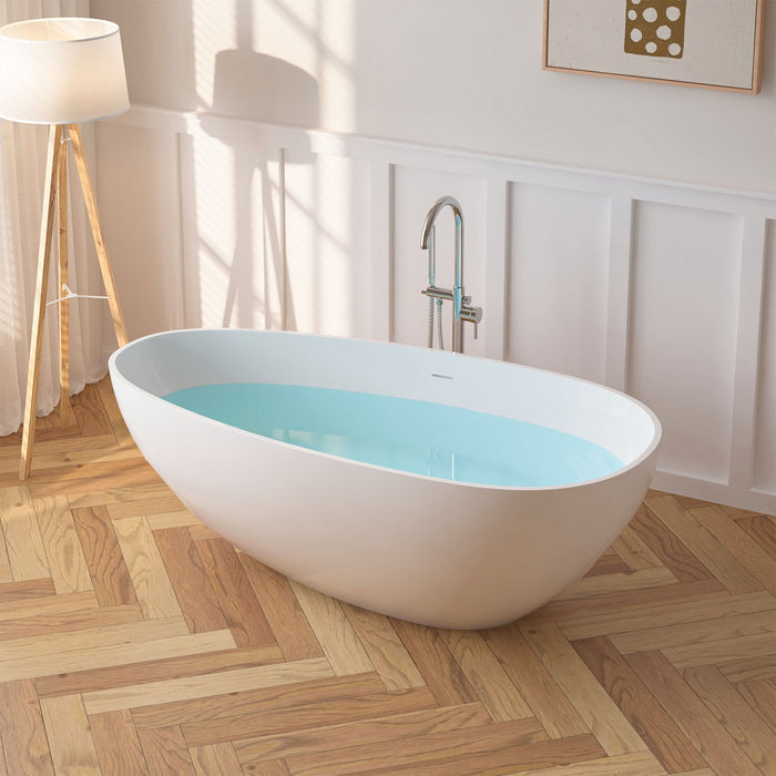 59" x 31" Modern Flatbottom Solid Surface Stone Freestanding Bathtub Glossy White Compact Soaker Tub VA6913-GS - HomeBeyond