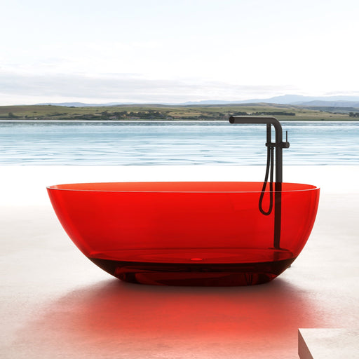 59" x 31” Oval Shaped Stone Resin Freestanding Bathtub, with Polished Chrome Pop Up Drain - HomeBeyond